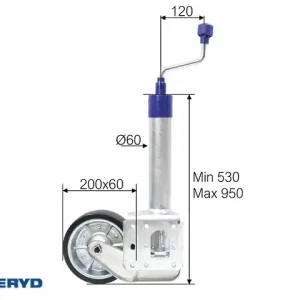 Stödhjul Ø60 mm automatiskt varmgalvaniserad 500 kg 200x55 mm Kundfavorit