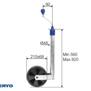 Sänkt pris Stödhjul Ø48 mm varmgalvaniserad 150 kg 215x70 mm