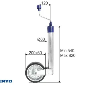 Stödhjul Ø60 mm varmgalvaniserad 500 kg 200x55 mm I lager