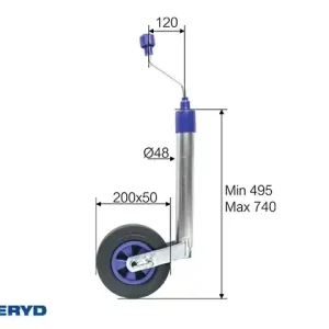 Stödhjul Ø48mm Plastfälg Fullgummihjul 200x50 mm med lås. Belastning 150 kg Säker betalning