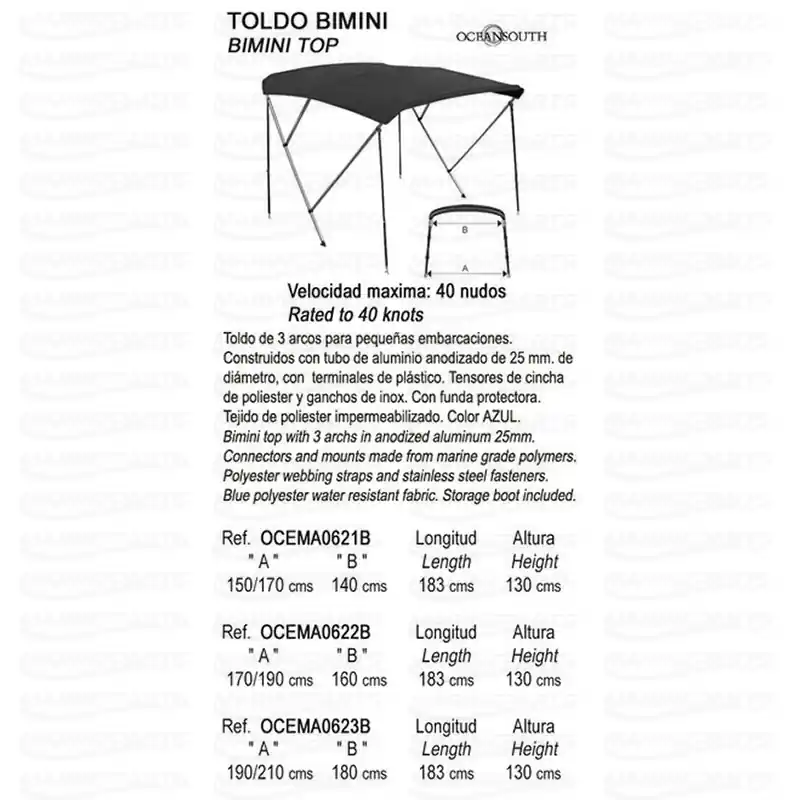 3 BOW BIMINI 190/210CM Snabb leverans